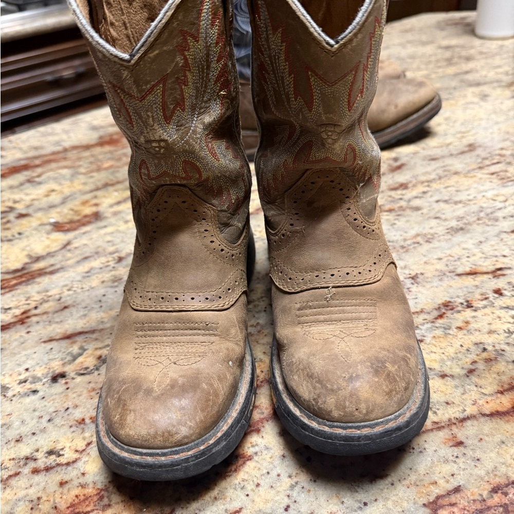 Ariat Kids Brown Boots with Red Stitching